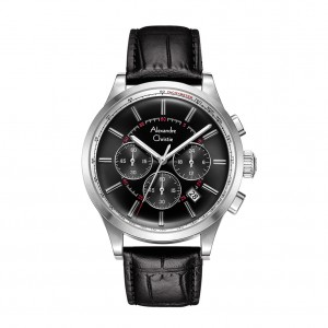 Alexandre Christie AC 6574 Silver Black Leather MCLSSBA